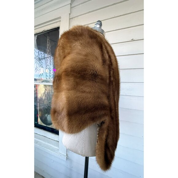 Vintage 50's Brown Mink Stole Capelet With front Pockets - Picture 3 of 16